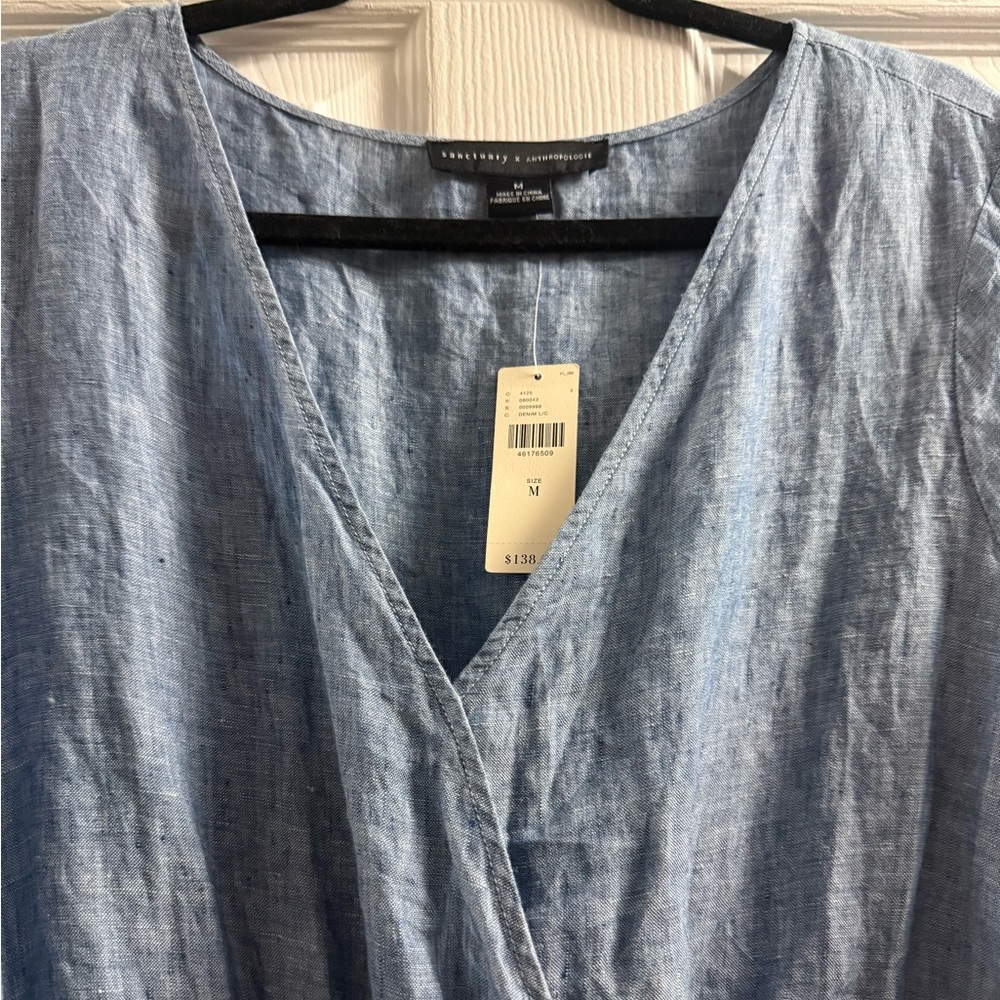 🆕 Sanctuary X Anthropologie Montana Linen Tie Front Short Romper Size Medium - Picture 4 of 13